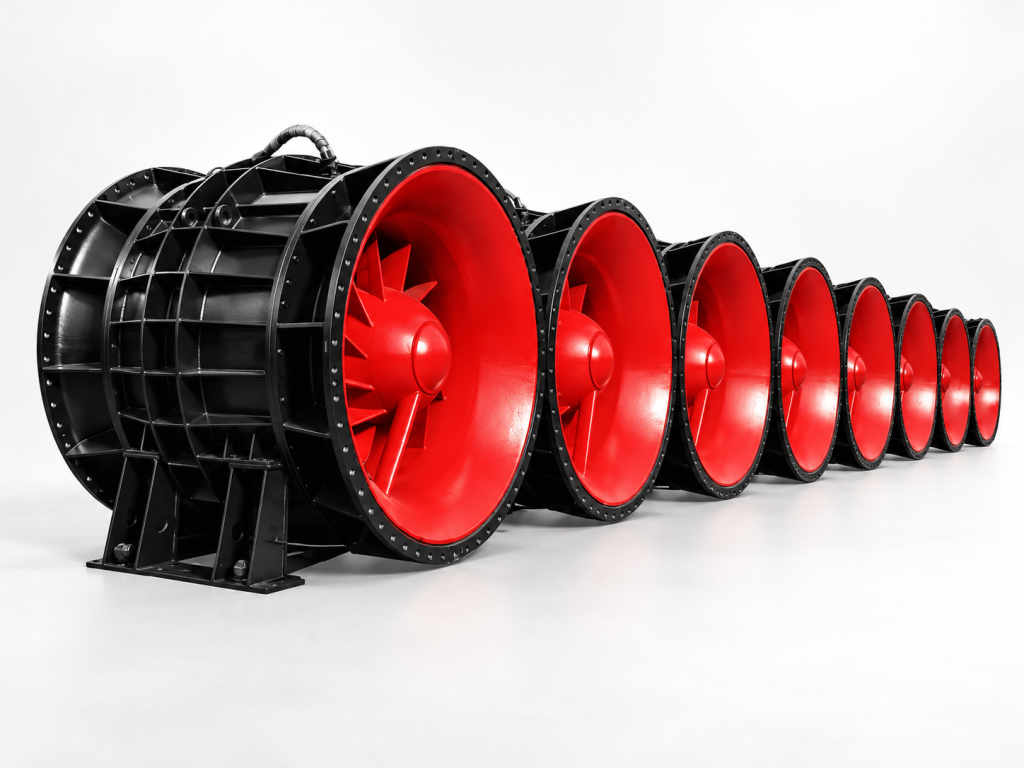Ganquan pump range with black housings and red impellers